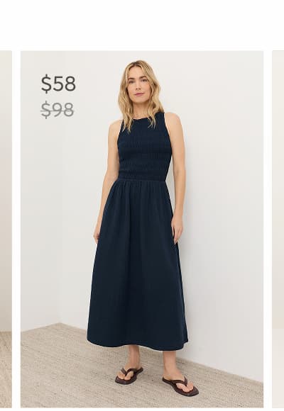 Organic Coastal Double Gauze Smocked Dress
