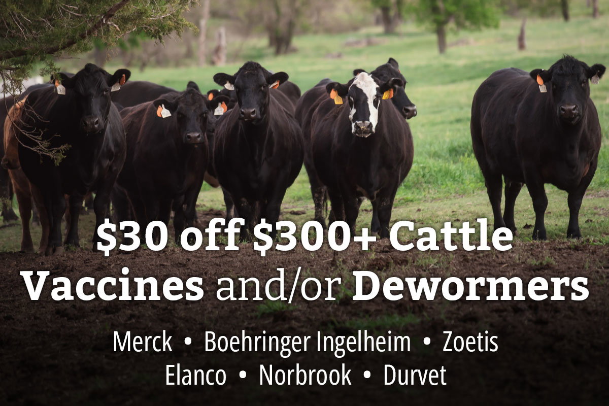 $30 off $300+ Cattle Vaccins and/or Dewormers