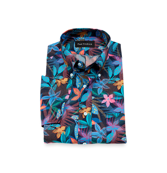 Non-Iron Cotton Botanical Short Sleeve Dress Shirt - Multi-Classic Fit / 16.5