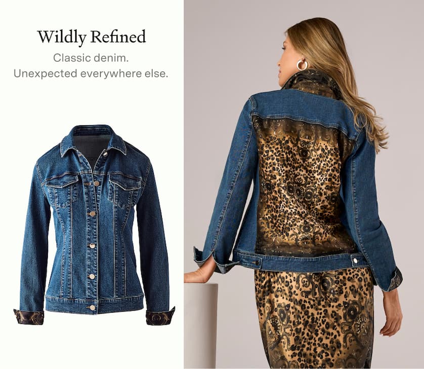 Printed Woven Back Denim Jacket