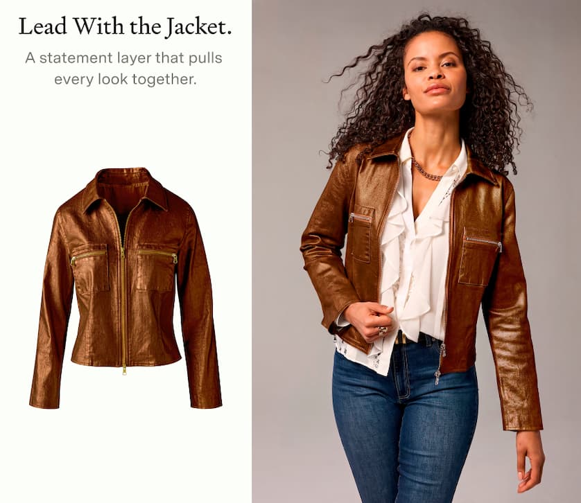 Cropped Zip Front Coated Denim Jacket