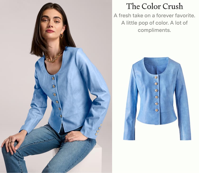 Scoop Neck Button Front Peplum Faux Leather Jacket