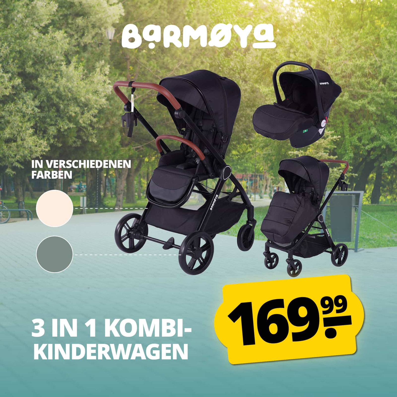 Barmøya 3-in-1 Kombi-Kinderwagen Komplettset grün