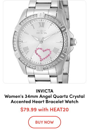 INV-69156 INVICTA Women's 34mm Angel Quartz Crystal Accented Heart Bracelet Watch $79.99 with HEAT20