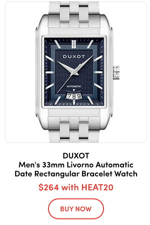DX-2074-22  DUXOT Men's 33mm Livorno Automatic Date Rectangular Bracelet Watch  $264 with HEAT20