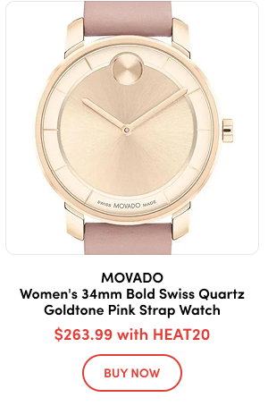 MV-3601078  MOVADO Women's 34mm Bold Swiss Quartz Goldtone Pink Strap Watch  $263.99 with HEAT20