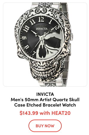 INV-31907 INVICTA Men's 50mm Artist Quartz Skull Case Etched Bracelet Watch $143.99 with HEAT20