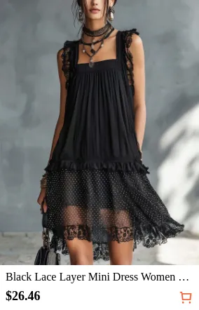 Black Lace Layer Mini Dress Women...