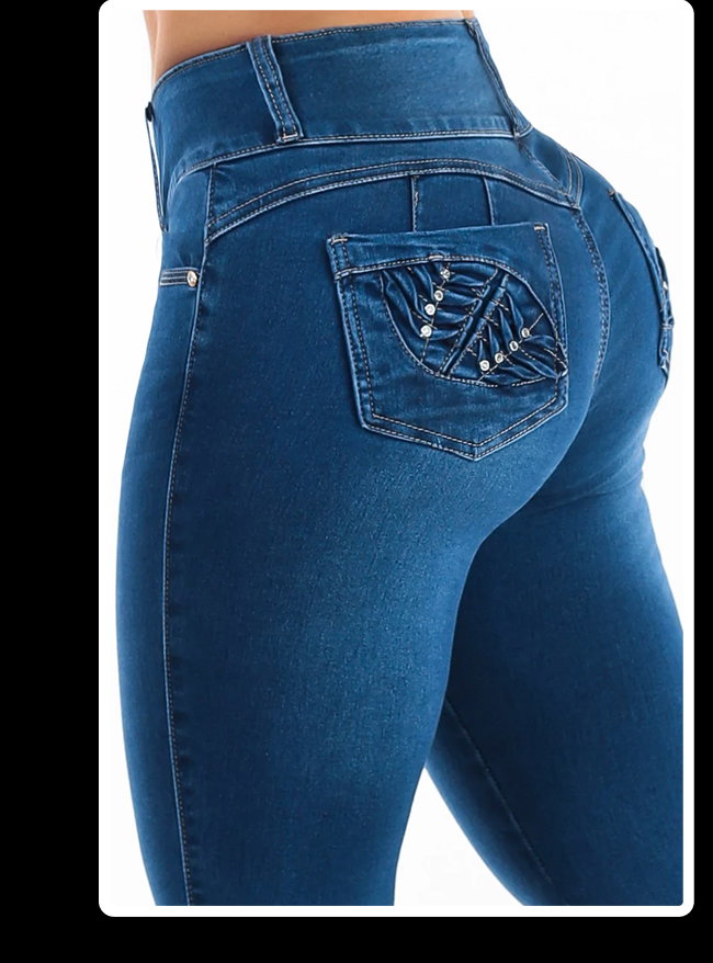 Butt Lift Mid Rise Stretch Skinny Jeans Dark Blue