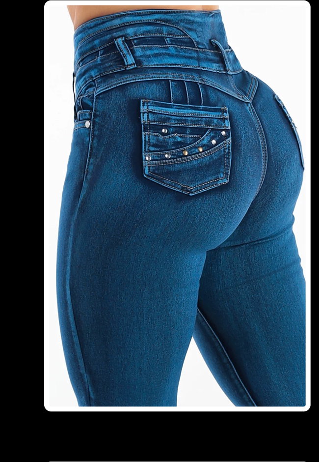 Butt Lift Mid Rise Stretch Skinny Jeans Dark Blue
