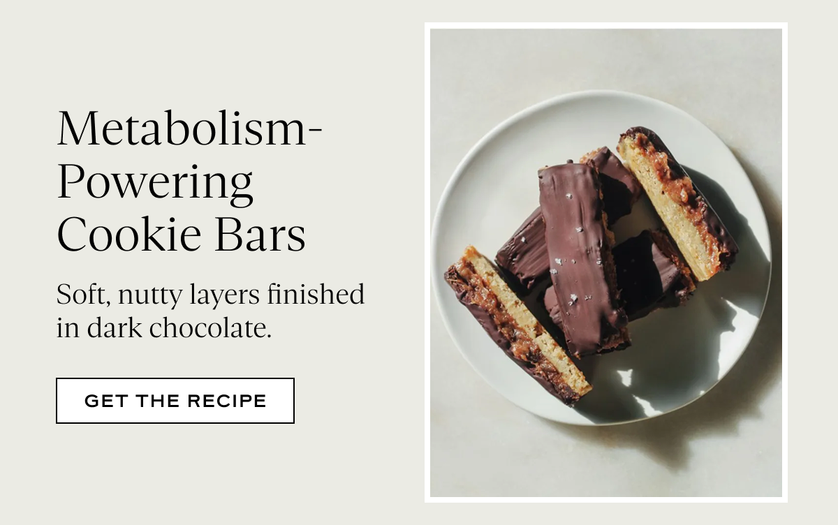 Metabolism-Powering Cookie Bars: Soft, nutty layers finished in dark chocolate.