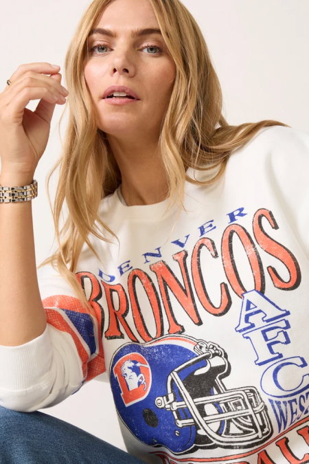 SHOP Broncos Oversized Stripe Sweatshirt