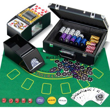 300 Pieces Casino Poker Chip Set 14 Gram Poker Chips with Automatic Card Shuffler