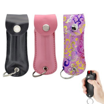 Self-Defense Pepper Spray w/ Leather Pouch Keychain