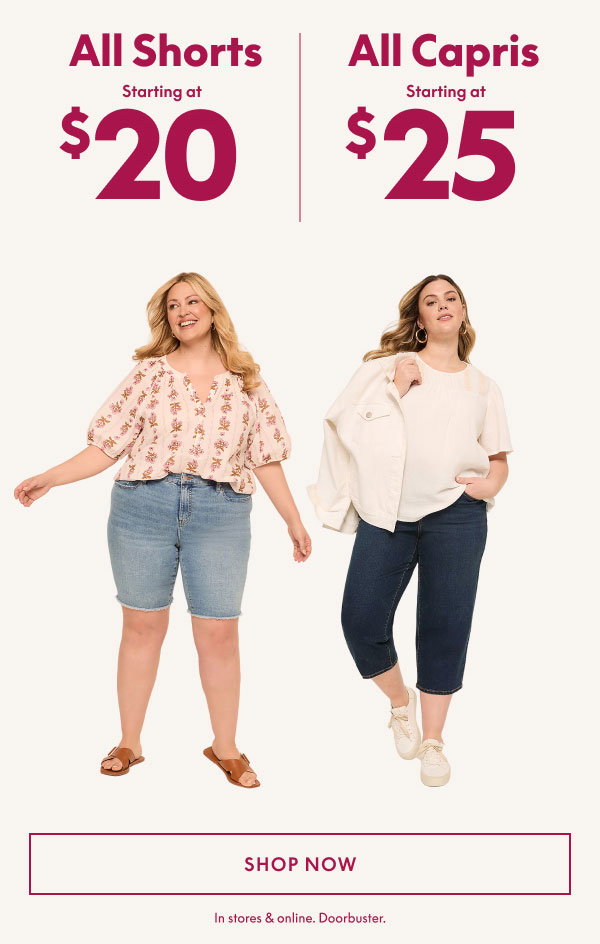 Shorts starting at $20 | Capris starting at $25