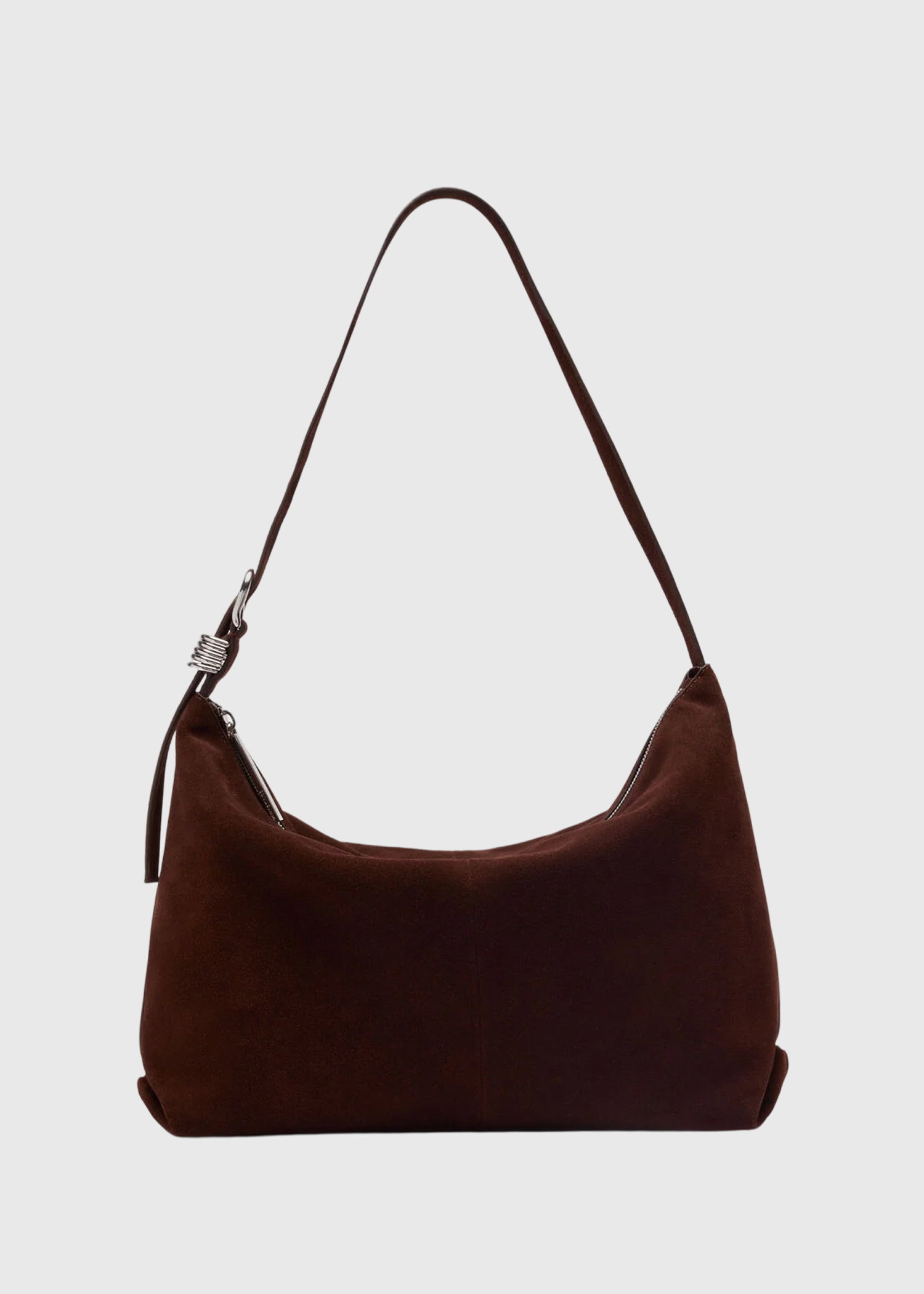 Chocolate Ring Detail Suede Shoulder Bag