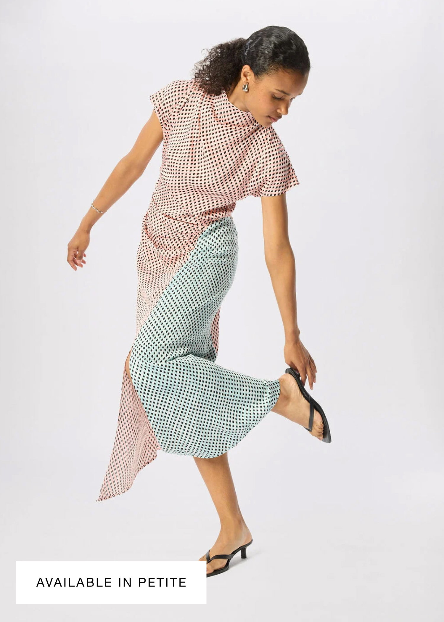 Pink Graphic Check Cowl Neck Dress