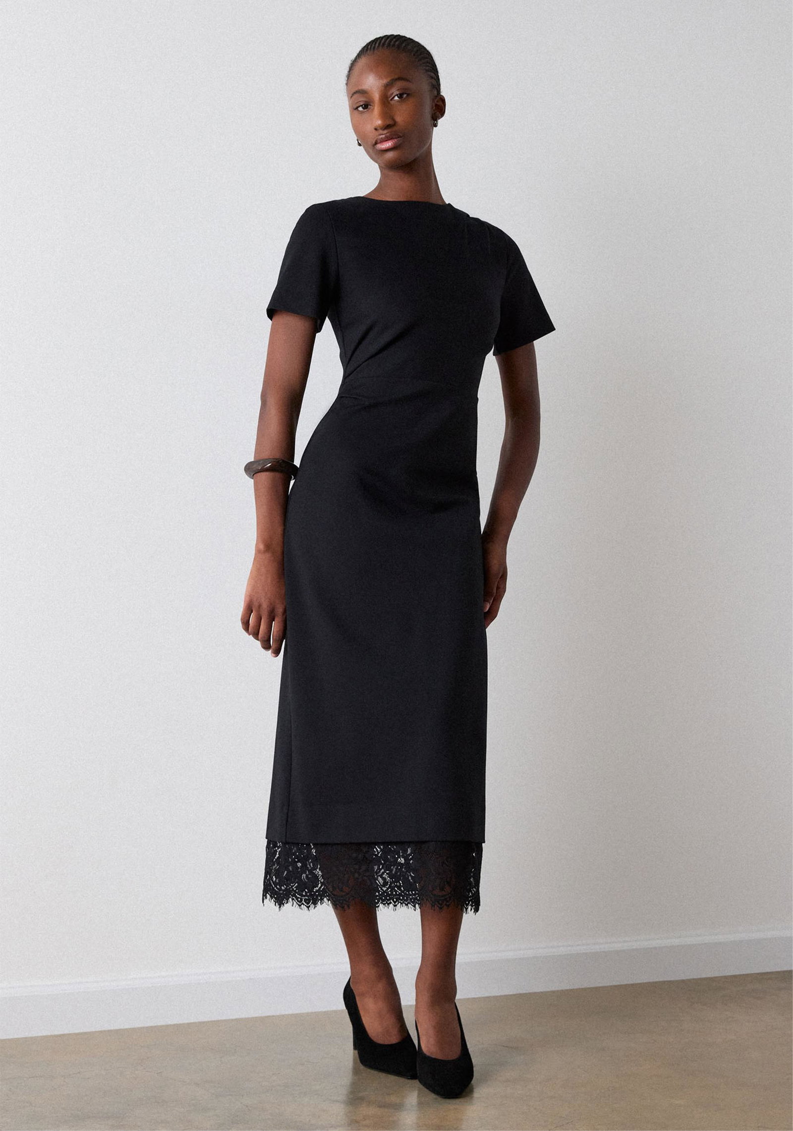 Black Ponte Detachable Lace Dress