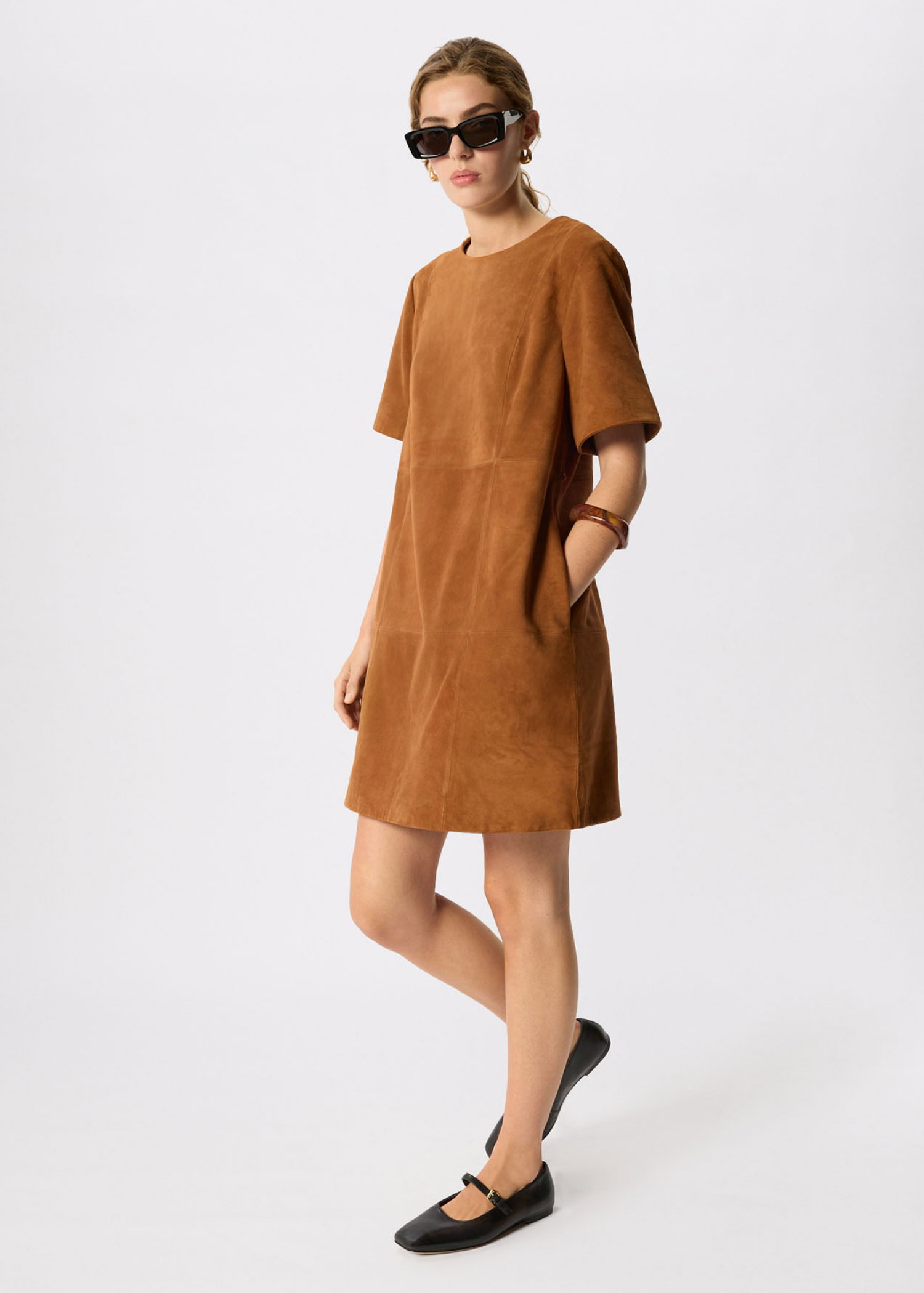 Tan Suede Boxy Mini Dress