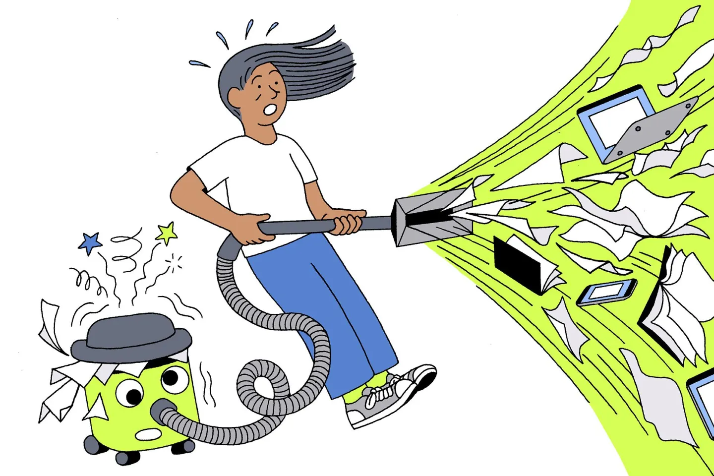 An illustration of someone vacuuming | Pete Gamlen for Vox