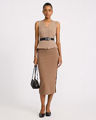 V-Neck Novelty Button Front Vest Belted Midi Dress
