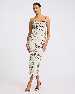 Peekaboo Lace Floral Mesh Midi Sheath Dress
