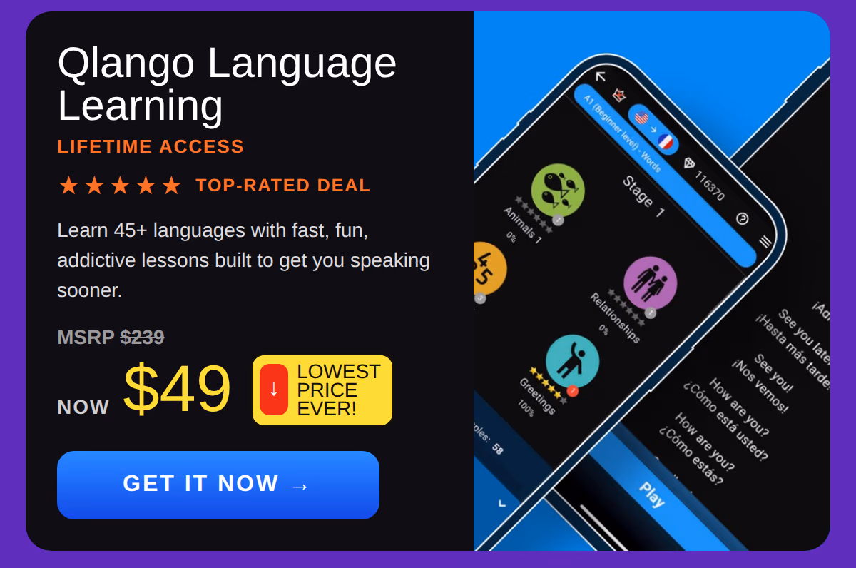Qlango Language Learning: Lifetime Subscription (All Languages)