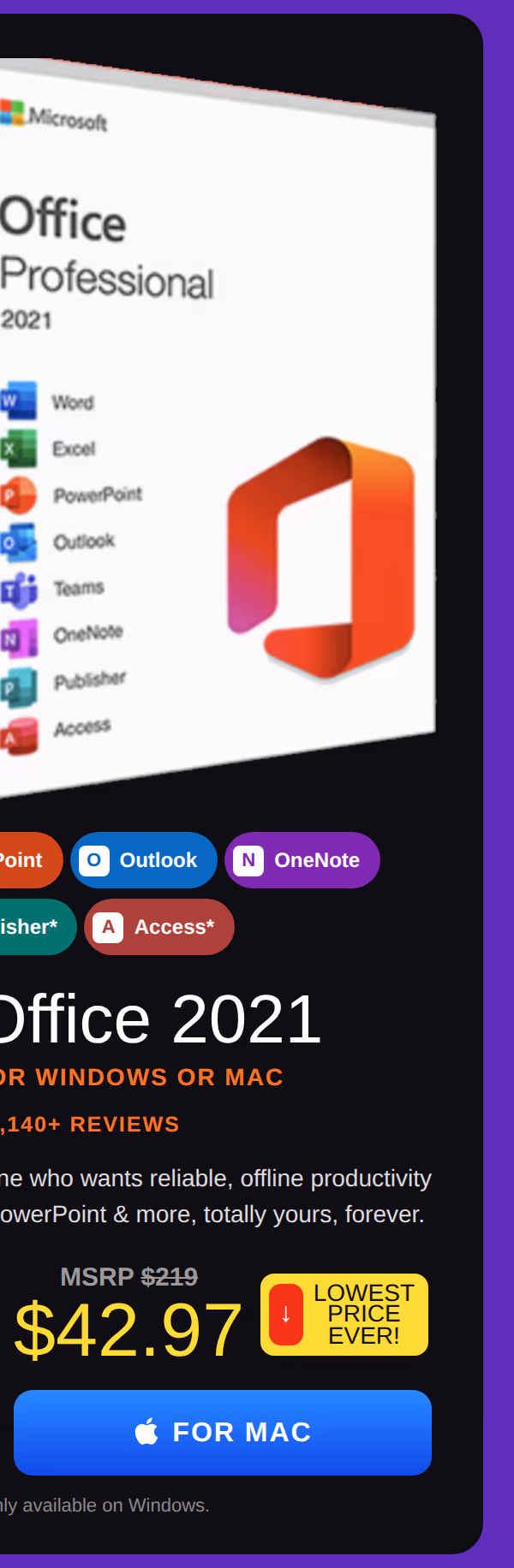 Microsoft Office Home & Business for Mac 2021: Lifetime License