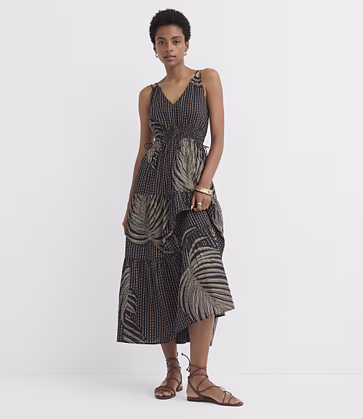 Palm Tie Cutout Midi Pocket Dress