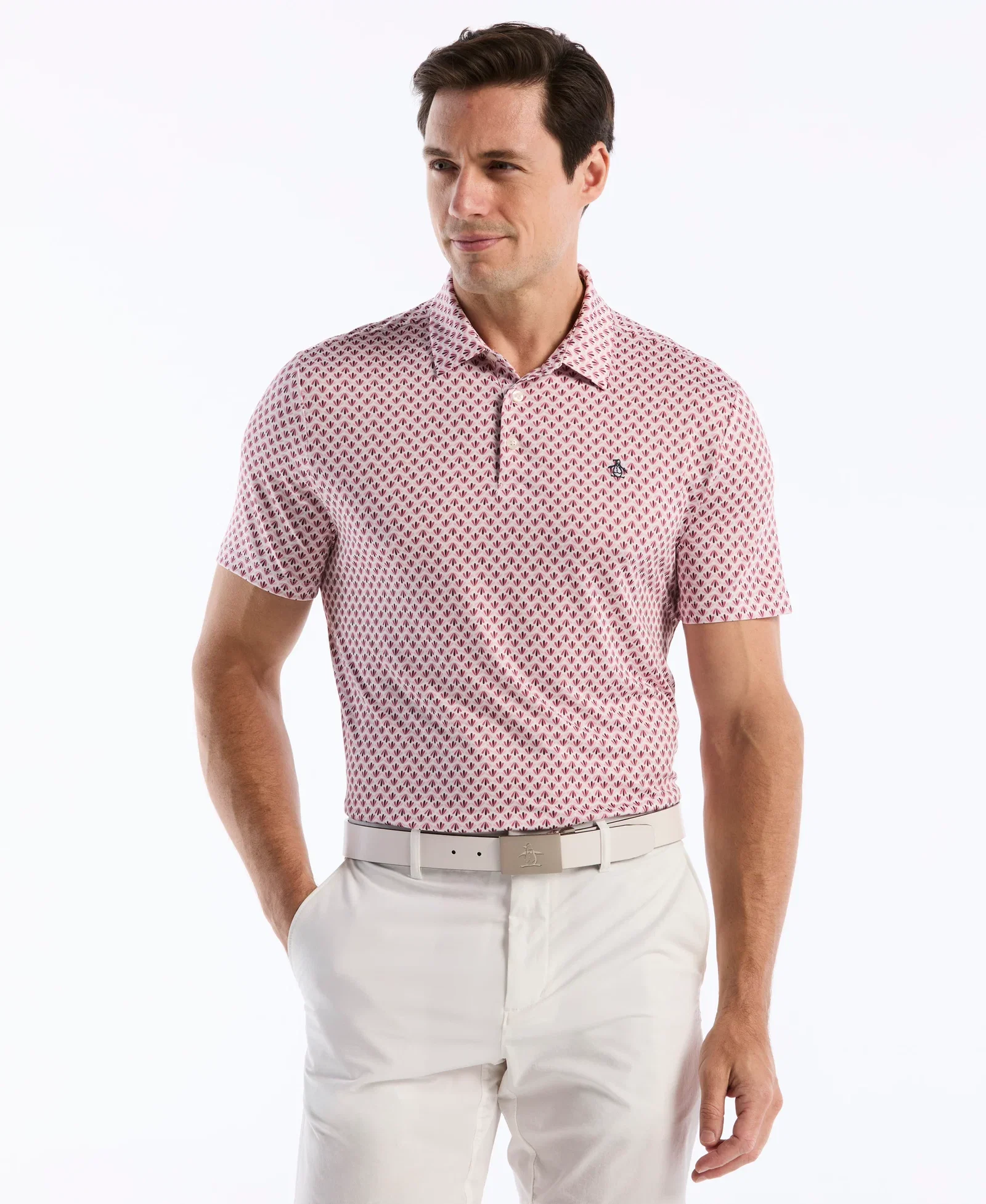 Retro Geometric Print Golf Polo