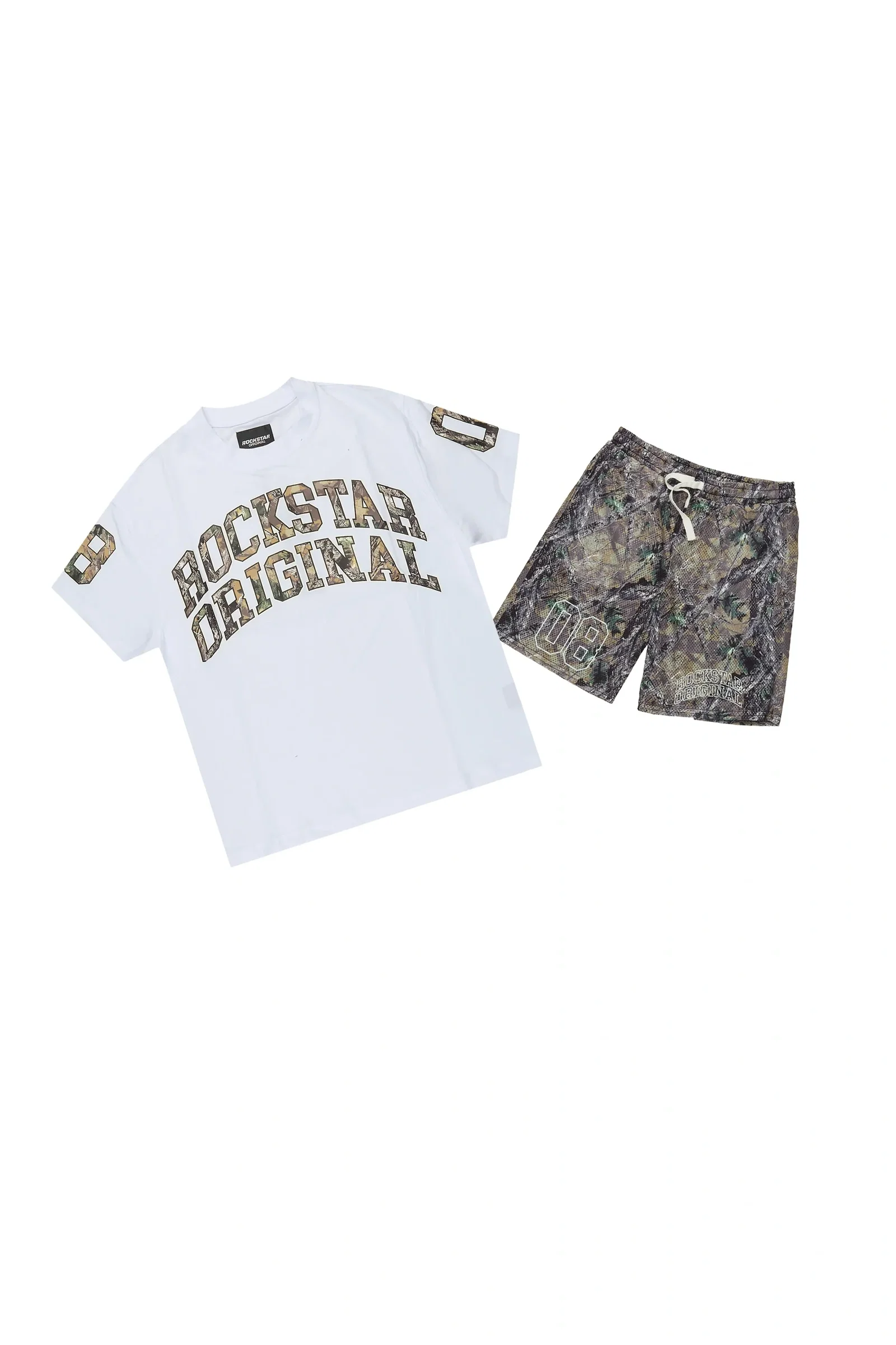 Image of Boys Desiero White/Green Tree Camo T-Shirt/Short Set