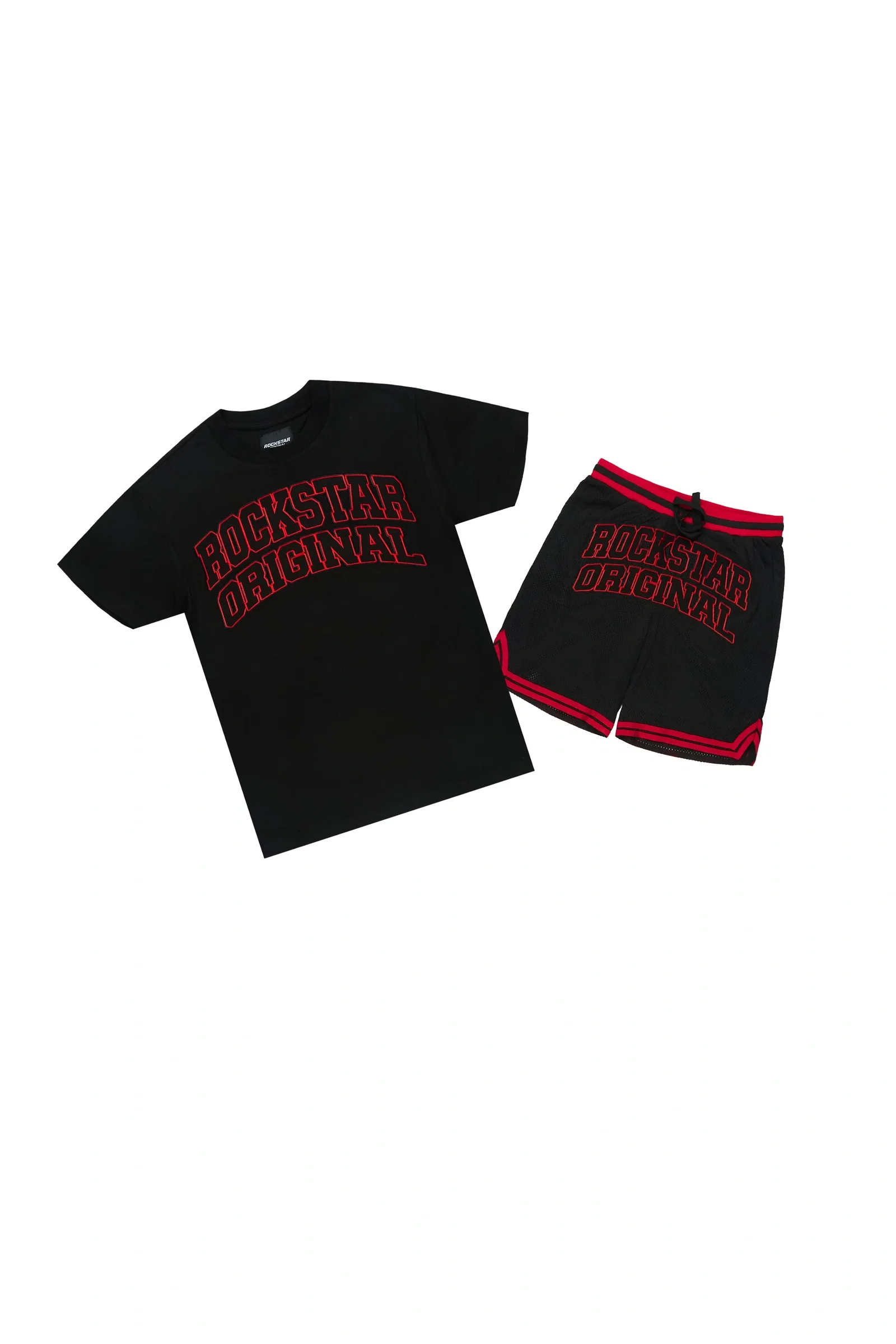Image of Boys Hooper Black Oversized T-Shirt/Short Set