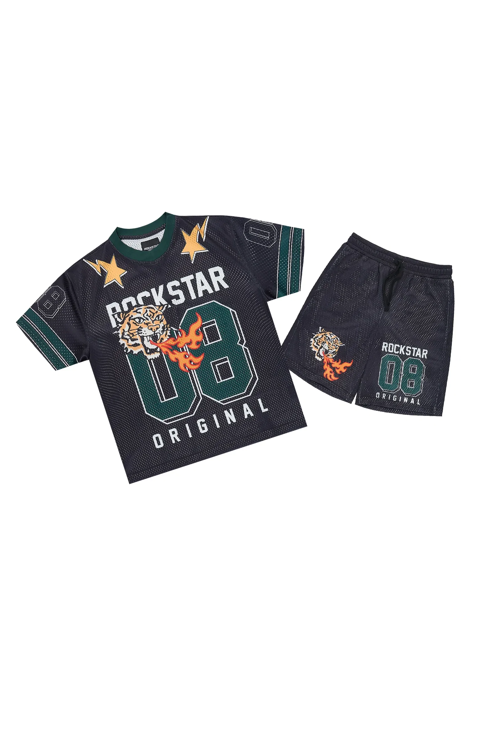 Image of Boys Flamming Tiger Black T-Shirt/Short Set