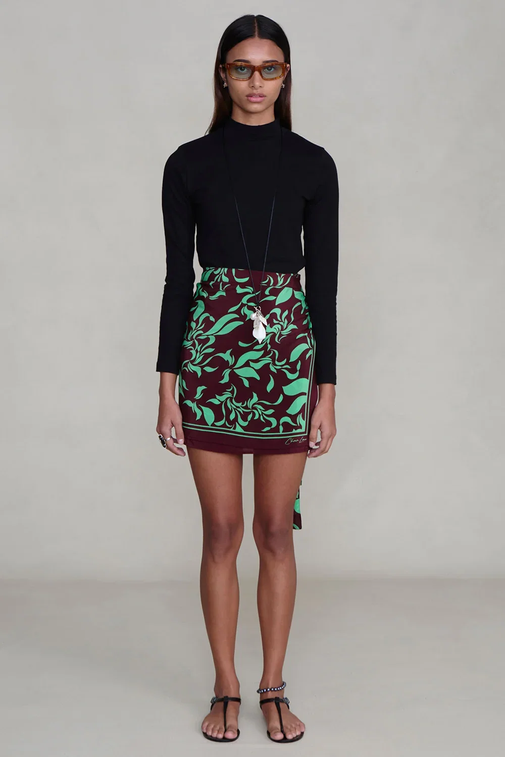Image of Silk Mini Wrap Skirt Mahogany