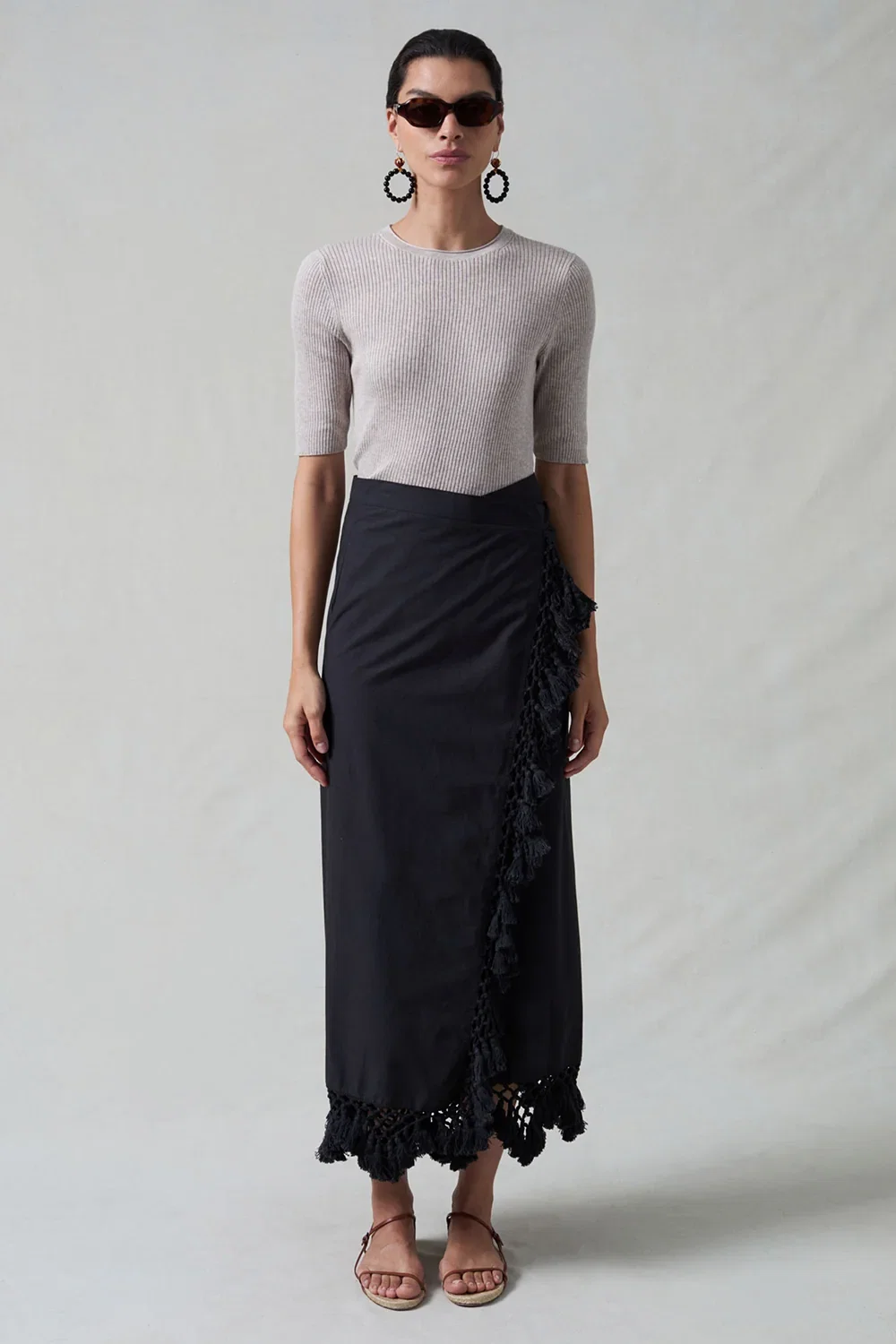 Image of Capri Crocheted Wrap Skirt Caviar