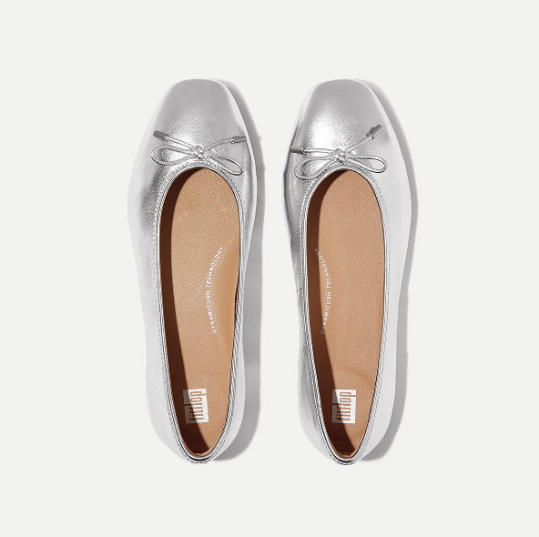 DELICATO Bow Soft Metallic-Leather Ballerinas