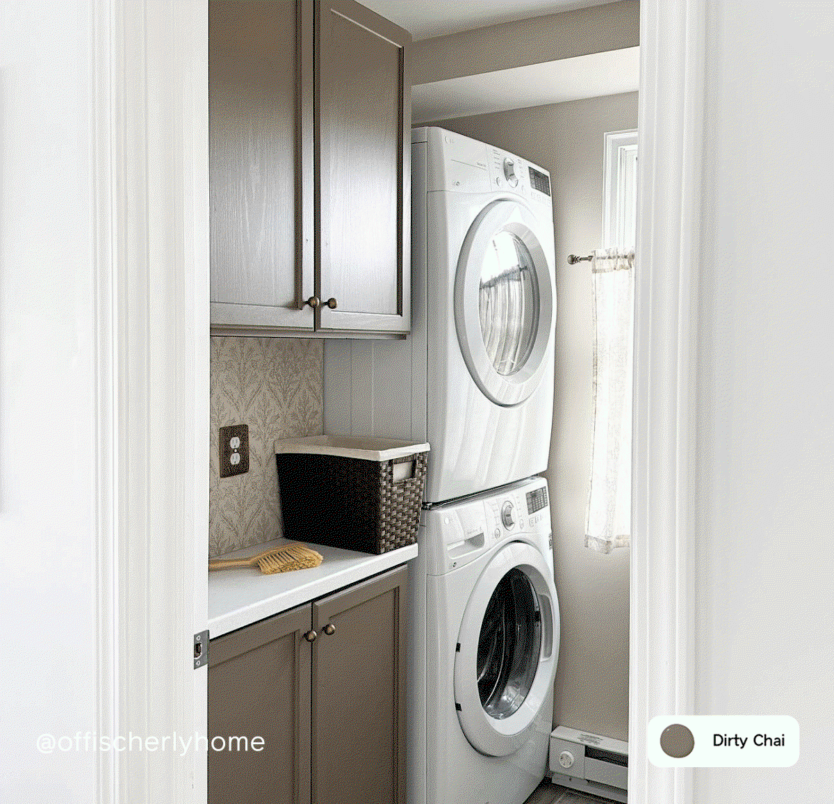 Laundry room featuring brown paint color Dirty Chai