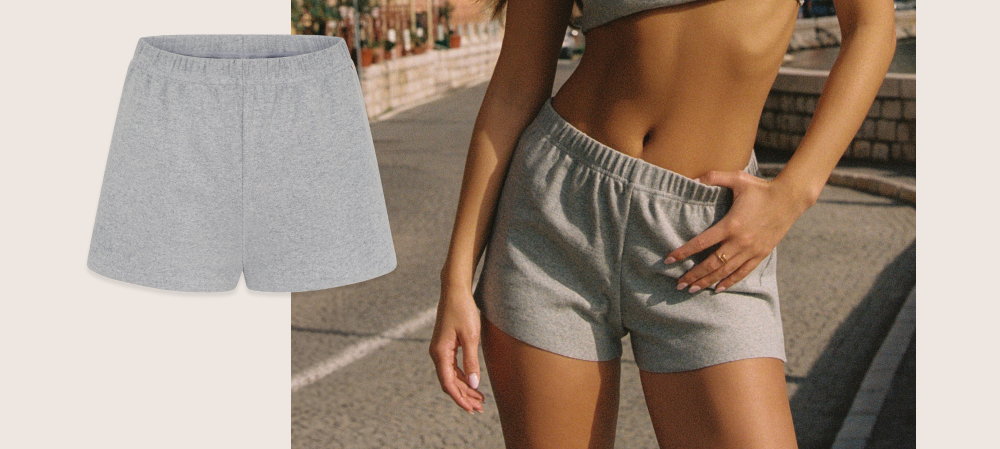 lounge shorts and grey crop top
