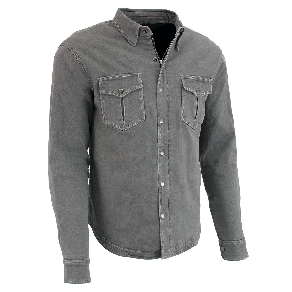 Image of Milwaukee Leather MPM1621 Men's Grey CE Armored Long Sleeve Motorcycle Riders Shirt w/ Reinforced w/ Aramid Fibers