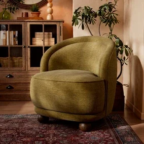 Amina Olive Chenille Ball Foot Tub Chair
