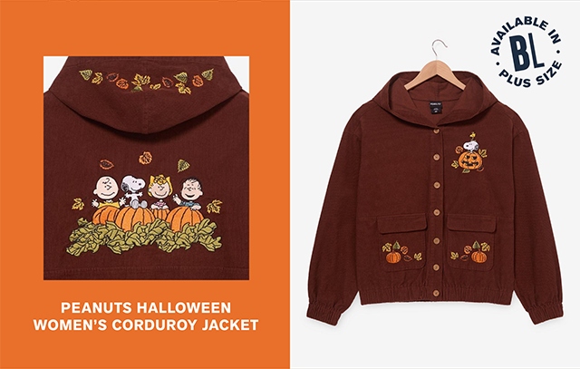 Peanuts Halloween Women's Corduroy Jacket. Available in Plus size.