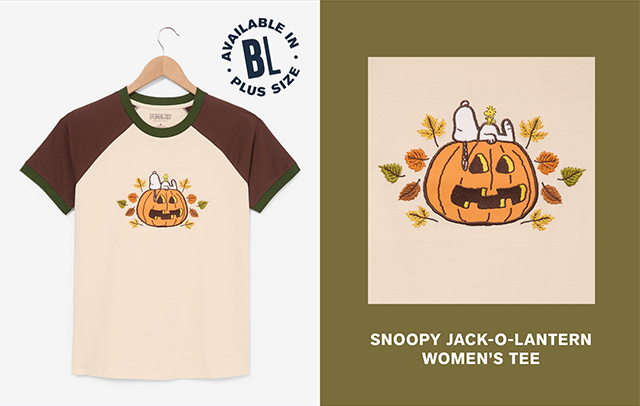 Snoopy Jack-O-Lantern Women's Tee. Available in Plus size.