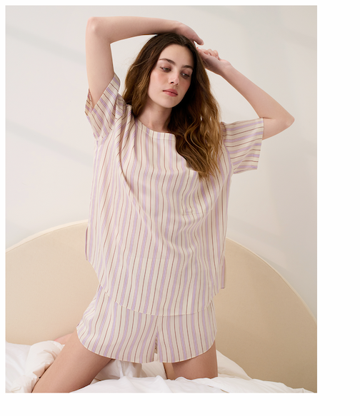 washable silk tee short set 