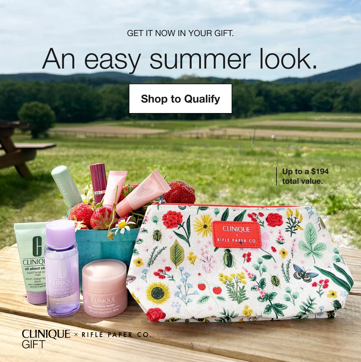 Get it now in your gift. | An easy summer look. | Shop to Qualify | Up to a $194 total value.