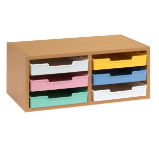 Image of Oak 6-Slot Mail Center with Bold Vibes Trays
