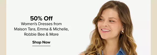 Up to 50% off womens dresses from Maison Tara, Emma and Michelle, Robbie Bee and more. Shop now. A woman in a blue dress.