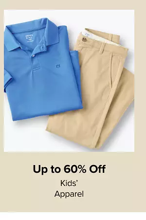 Up to 60% off kids apparel. Shop now. A blue polo shirt and khaki pants.