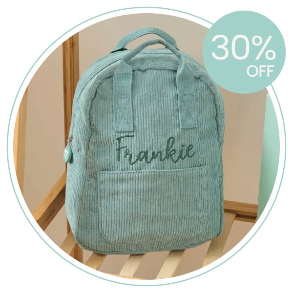 Personalised Big Name Sage Cord Mini Backpack