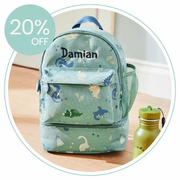 Personalised Green Dinosaur Print Mini Backpack with Compartment