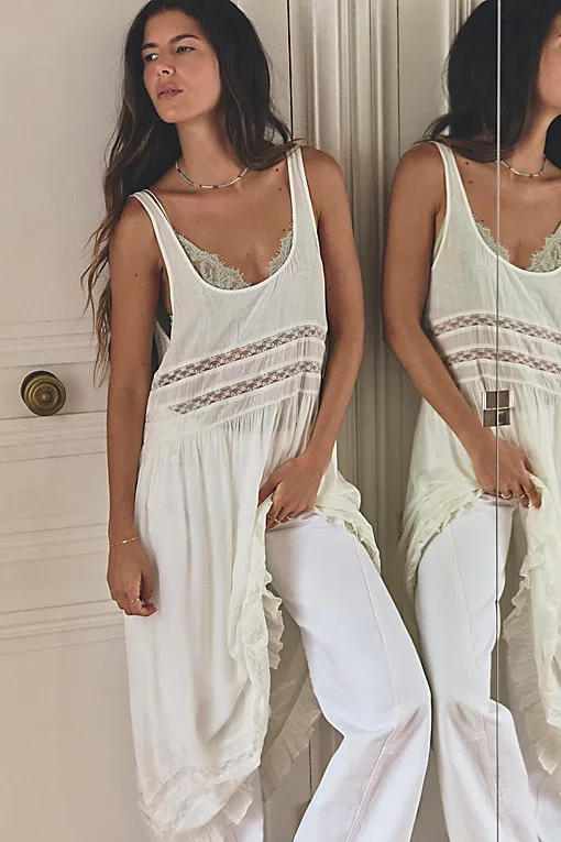 Voile And Lace Midi Slip